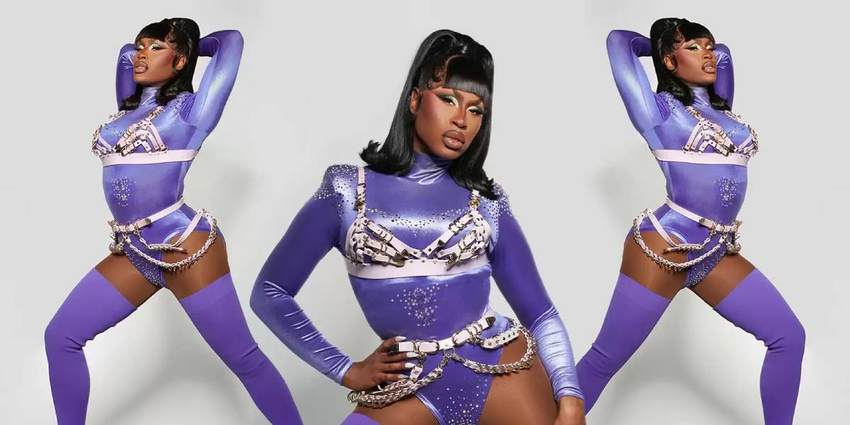 Shea Coulee in purple attire