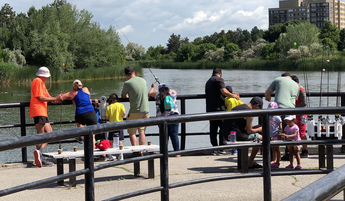 A group of people fishing.