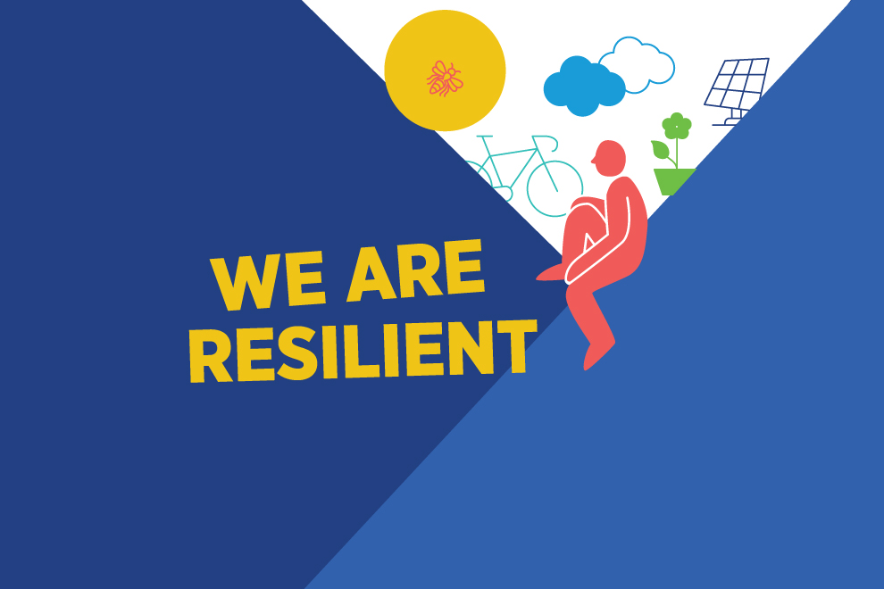 Event graphic for the We Are Resilient exhibition.