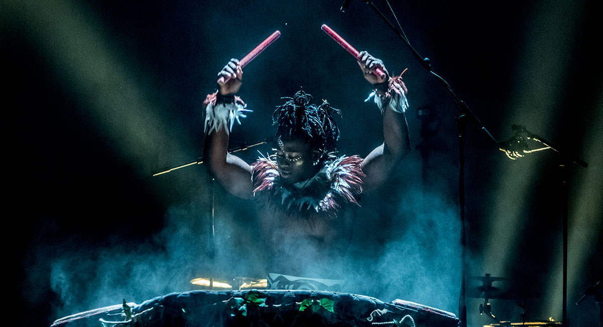 A drummer in Cirque Kalabante.