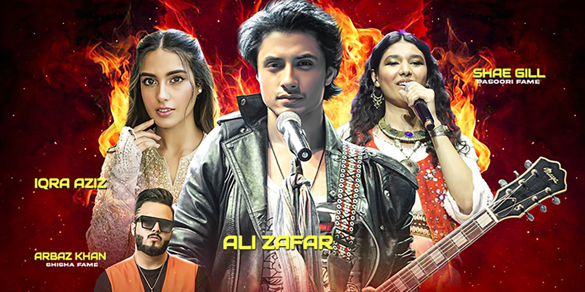 A collage of Ali Zafar, Iqra Aziz and Shae Gill.