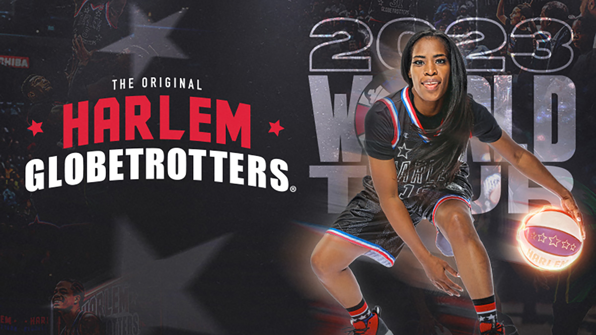 Event graphic for the Harlem Globetrotters 2023 World Tour.