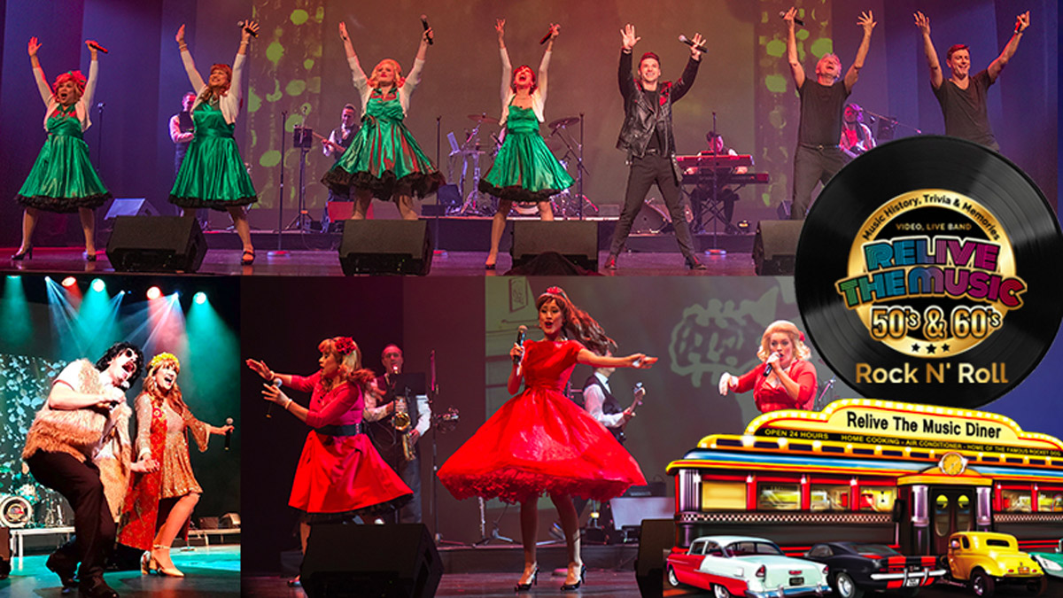 A group of performers from he Relive the Music 50's & 60's Rock n Roll Show