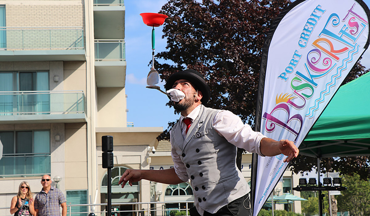 A busker performing outdoors