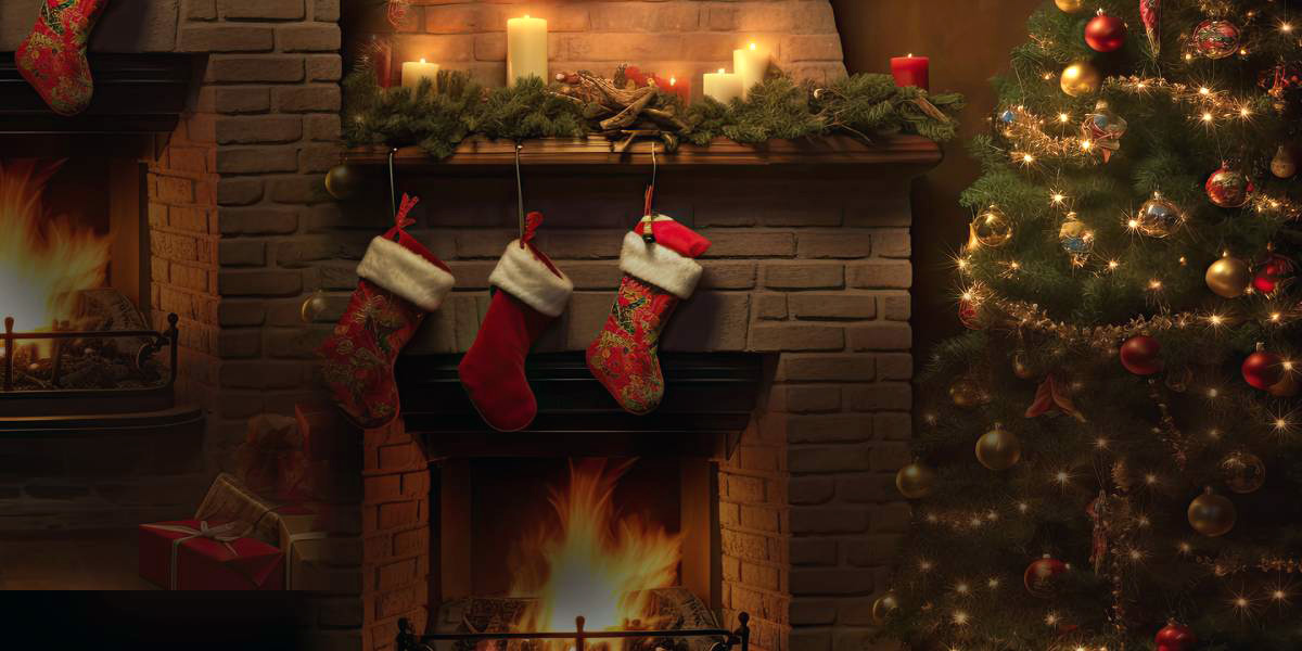 Christmas stockings on a fireplace mantle