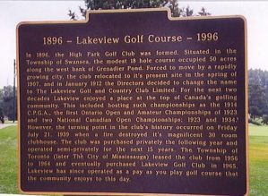 A brown and bronze sign at Lakeview Golf Course with historical context 