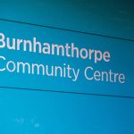Burnhamthorpe Community Centre sign on the wall of the building