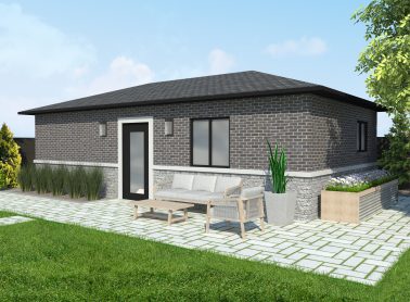 One-bedroom garden suite with grey brick