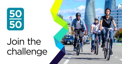 Join the challenge: a vibrant image showcasing a group of diverse individuals riding their bikes.