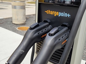 Close up of electric vehicle charging station.