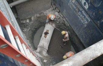 City works install pipes as part of the stormwater system