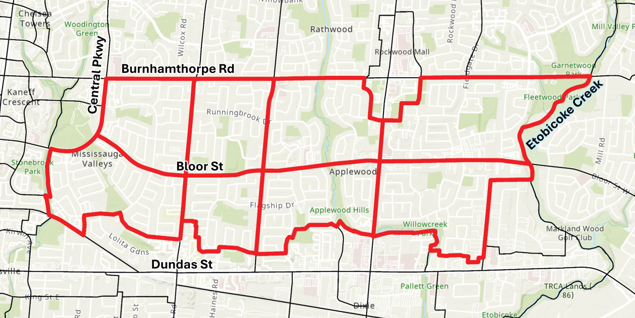 Zones included in traffic analysis for the Bloor Street redesign project