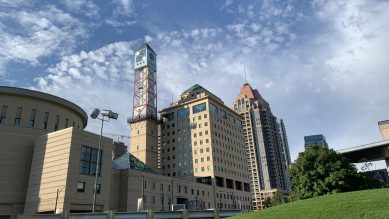 City Hall with an image of the clock tower