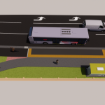 Rendering of aerial view of bike lane that runs in front of the bus stop