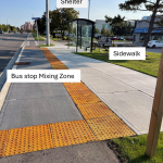 Bus stop design C4 with mixing zone and shelter and cycle track and sidewalk