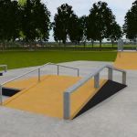 Artist rendering of future bank ramp with grind box and ledge