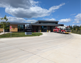 Fire station 125 with a fire truck out front