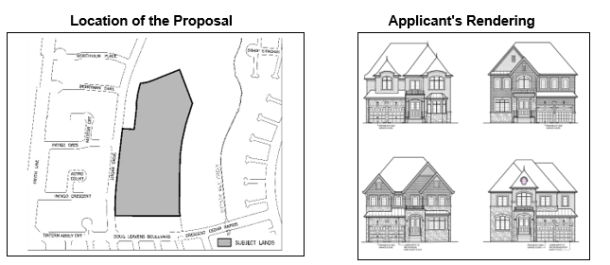 Location of the proposal on a map and renderings of what the homes will look like.