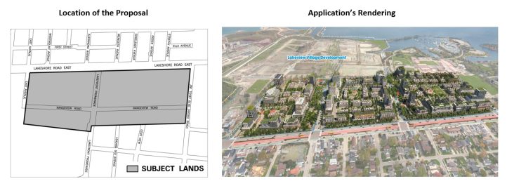 Map of application area and artist rendering of the proposed development