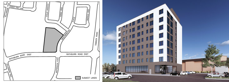 Map of proposed development area and artist rendering of development