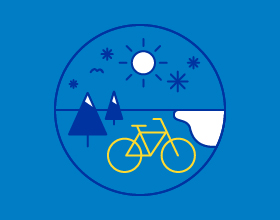 Circle with bicycle and snowflakes